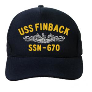 USS Finback SSN-670 Cap with Silver Emblem (Dark Navy) (Direct Embroidered)