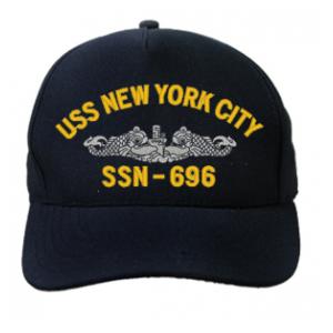 USS New York City SSN-696 Cap with Silver Emblem (Dark Navy) (Direct Embroidered)