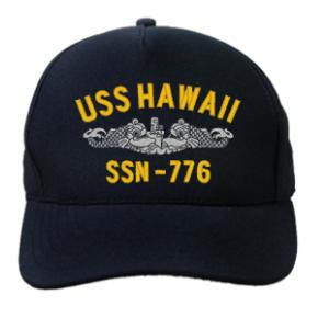 USS Hawaii SSN-776 Cap with Silver Emblem (Dark Navy) (Direct Embroidered)