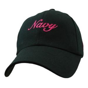 Ladies Navy Script Black Cap