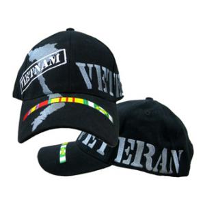 Vietnam Veteran Cap w/Country & Ribbons (Black)