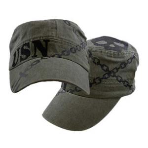 US Navy Skull & Anchor Flat Top Cap (OD Green)