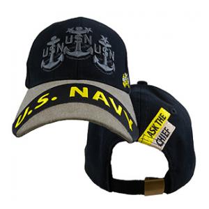 US Navy Chief Gray Logos Cap (Black & Tan)