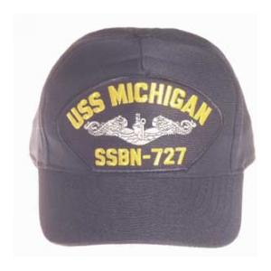 USS Michigan SSBN-727 Cap with Silver Emblem (Dark Navy) (Direct Embroidered)