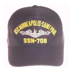 USS Minneapolis-Saint Paul SSN-708 Cap with Silver Emblem (Dark Navy) (Direct Embroidered)