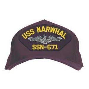 USS Narwhal SSN-671 Cap with Silver Emblem (Dark Navy) (Direct Embroidered)