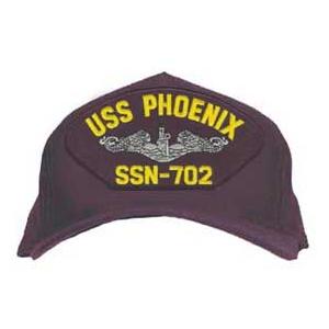 USS Phoenix SSN-702 Cap with Silver Emblem (Dark Navy) (Direct Embroidered)