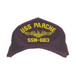 USS Parche SSN-683 Cap with Gold Emblem (Dark Navy) (Direct Embroidered)