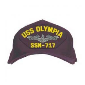 USS Olympia SSN-717 Cap with Silver Emblem (Dark Navy) (Direct Embroidered)