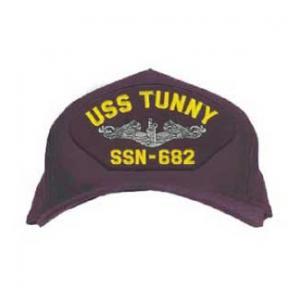 USS Tunny SSN-682 Cap with Silver Emblem (Dark Navy) (Direct Embroidered)