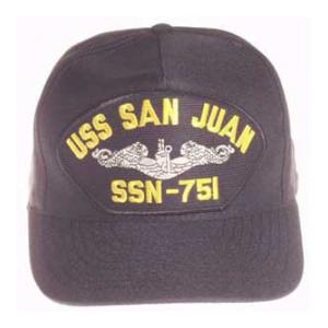 USS San Juan SSN-751 Cap with Silver Emblem (Dark Navy) (Direct Embroidered)