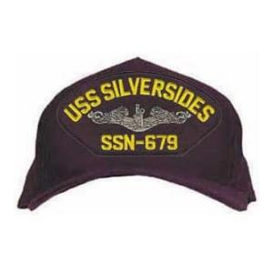 USS Silversides SSN-679 Cap with Silver Emblem (Dark Navy) (Direct Embroidered)