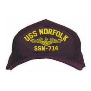 USS Norfolk SSN-714 Cap with Gold Emblem (Dark Navy) (Direct Embroidered)