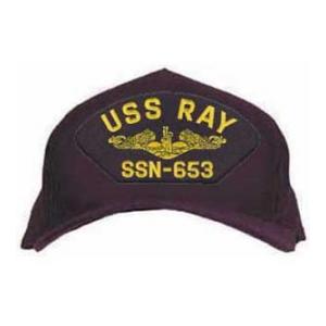 USS Ray SSN-653 Cap with Gold Emblem (Dark Navy) (Direct Embroidered)