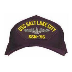 USS Salt Lake City SSN-716 Cap with Silver Emblem (Dark Navy) (Direct Embroidered)