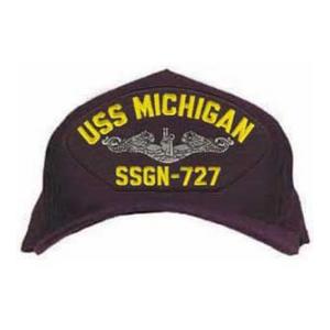 USS Michigan SSGN-727 Cap with Silver Emblem (Dark Navy) (Direct Embroidered)