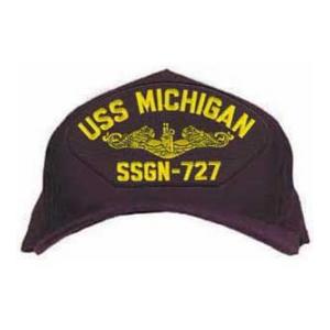 USS Michigan SSGN-727 Cap with Gold Emblem (Dark Navy) (Direct Embroidered)