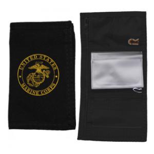 US Marine Corp Emblem Nylon Tri-Fold Wallet (Black)