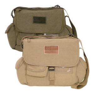 Retro Messenger Shoulder Bag with American Flag Patch