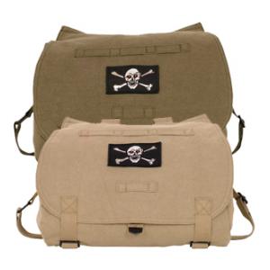 Retro Hungarian Shoulder Bag with Skull and Crossbones Patch