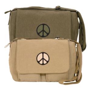 Retro Departure Shoulder Bag with Peace Sign Patch