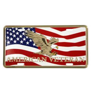 American Veteran License Plate with Flag and Eagle
