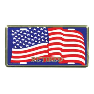 American Retired License Plate with Flag