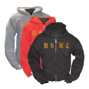 USMC Lettered Zip Hooded Long Sleeve Sweatshirt