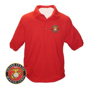 U.S. Marine Corps Round Logo Wicking Mesh Polo Shirt (Red)