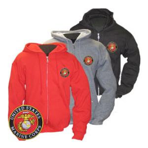 Marine Corps Logo Zip Hooded Long Sleeve Sweatshirt