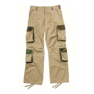 Vintage Style 8 Pocket BDU Pants Washed (Khaki with Woodland Camo Accents)
