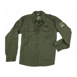 Vintage Style Fatigue Shirt With Military Patches (Olive Drab)