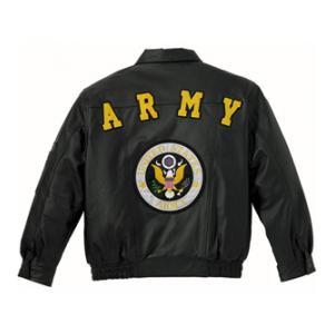 Army Black Leather Jacket W/ Emblem