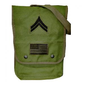 Olive Drab Vintage Map Case Shoulder Bag with Military Patches