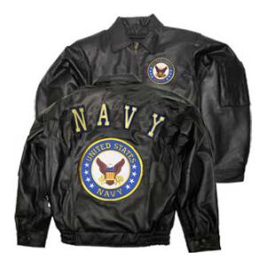 Navy Black Leather Jacket New Logo W/ Insignia