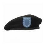 Military Army Beret With Flash (Leather Sweatband)(Black)