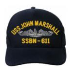 USS John Marshall SSBN-611 Cap with Silver Emblem (Dark Navy) (Direct Embroidered)