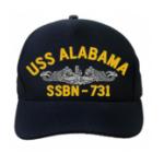 USS Alabama SSBN-731 Cap with Silver Emblem (Dark Navy) Direct Embroidered)