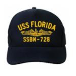 USS Florida SSBN-728 Cap with Gold Emblem (Dark Navy) (Direct Embroidered)