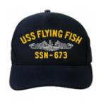 USS Flying Fish SSN-673 Cap with Silver Emblem (Dark Navy) (Direct Embroidered)