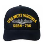 USS West Virginia SSBN-736 Cap with Silver Emblem (Dark navy) (Direct Embroidered)