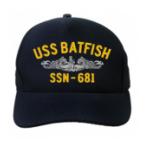 USS Batfish SSN-681 Cap with Silver Emblem (Dark Navy) (Direct Embroidered)