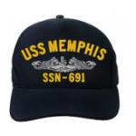 USS Memphis SSN-691 Cap with Silver Emblem (Dark Navy) (Direct Embroidered)