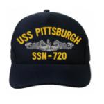 USS Pittsburgh SSN-720 Cap with Silver Emblem (Dark Navy) (Direct Embroidered)