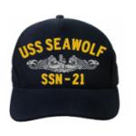 USS Seawolf SSN-21 Cap with Silver Emblem (Dark Navy) (Direct Embroidered)
