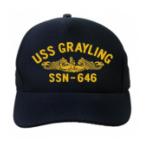 USS Grayling SSN-646 Cap with Gold Emblem (Dark Navy) (Direct Embroidered)