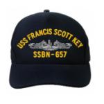 USS Francis Scott Key SSBN-657 Cap with Silver Emblem (Dark Navy) (Direct Embroidered)