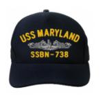 USS Maryland SSBN-738 Cap with Silver Emblem (Dark Navy) (Direct Embroidered)