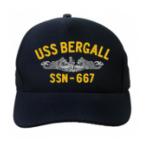 USS Bergall SSN-667 Cap with Silver Emblem (Dark Navy) (Direct Embroidered)