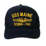 USS Maine SSBN-741 Cap with Gold Emblem (Dark Navy) (Direct Embroidered)
